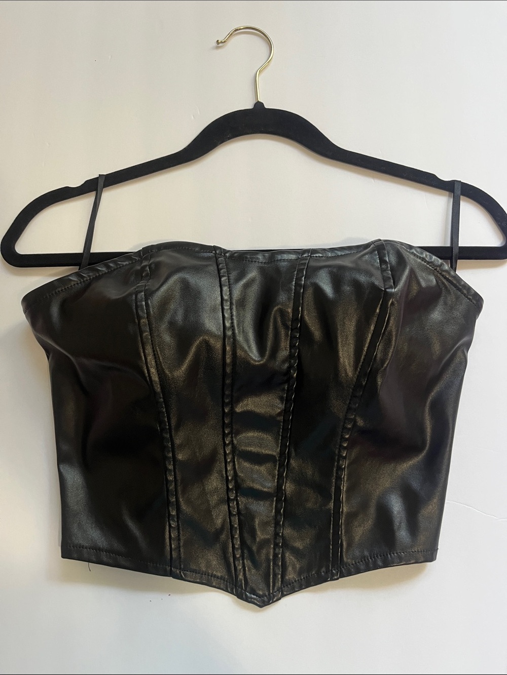 SHEIN Black Strapless Faux Leather Corset Top
